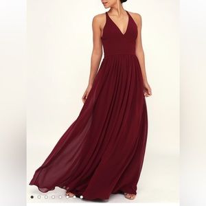 Lulu’s Love Spell Burgundy Lace Back Maxi Dress